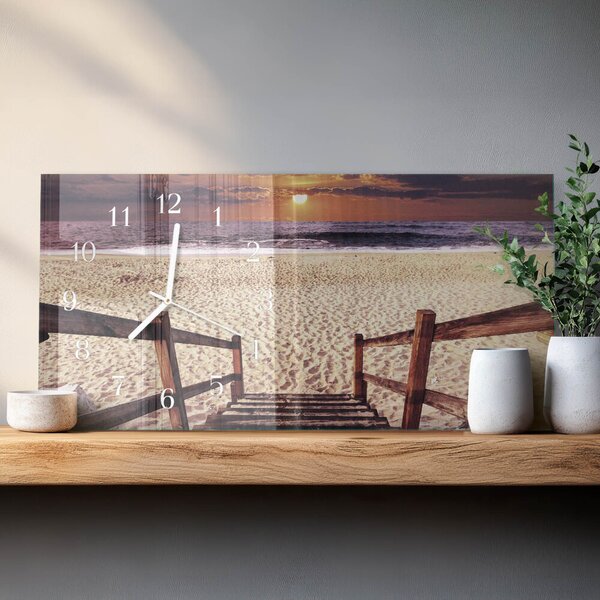 Skleněné hodiny horizontální Schody na pláž zsppb-60x30-00295281