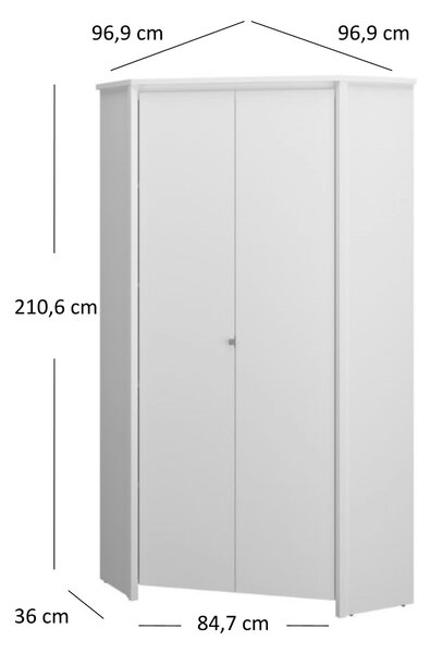 Rohová šatní skříň Ethan 2D (bílá). Akce -23%