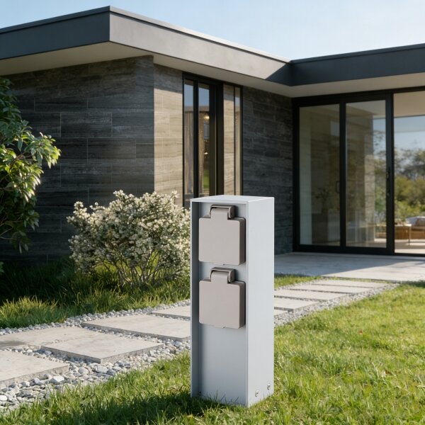 Brilagi - Venkovní zásuvkový sloupek PILLAR 2Z SCHUKO 230V IP44 stříbrná