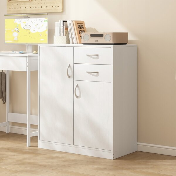 Komoda Muvu bílá se 2 zásuvkami a 2 dvířky z MDF desky, 74 cm