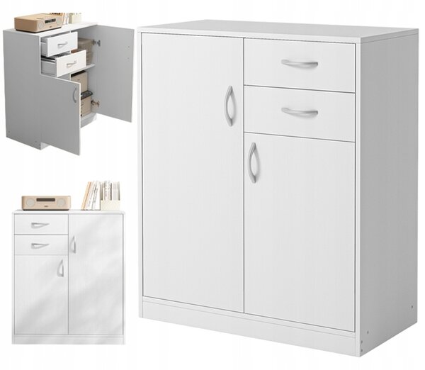 Komoda Muvu bílá se 2 zásuvkami a 2 dvířky z MDF desky, 74 cm