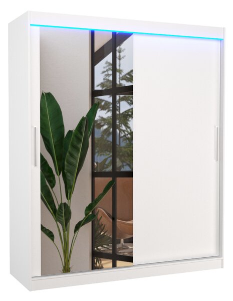 ADRK Šatní zrcadlová skříň posuvná s LED osvětlením TOM W 180 L, bílá