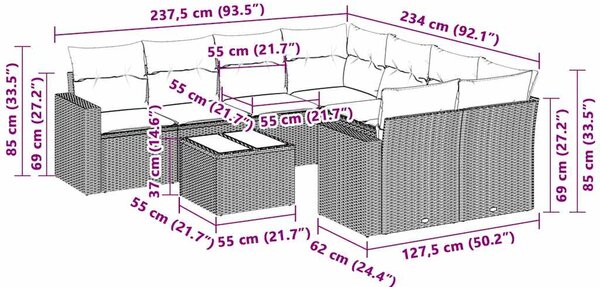 3dílná zahradní sedací souprava a podušky světle šedá polyratan