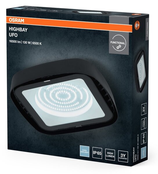 Highbay UFO Stropní Svítidlo 130W, Denní světlo, Černé