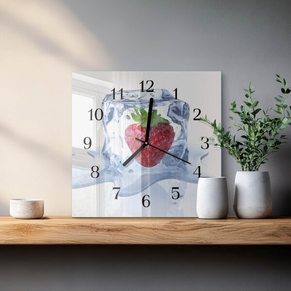 Skleněné hodiny na stěnu Jahodová zmrzlina zskc-30x30-00180724