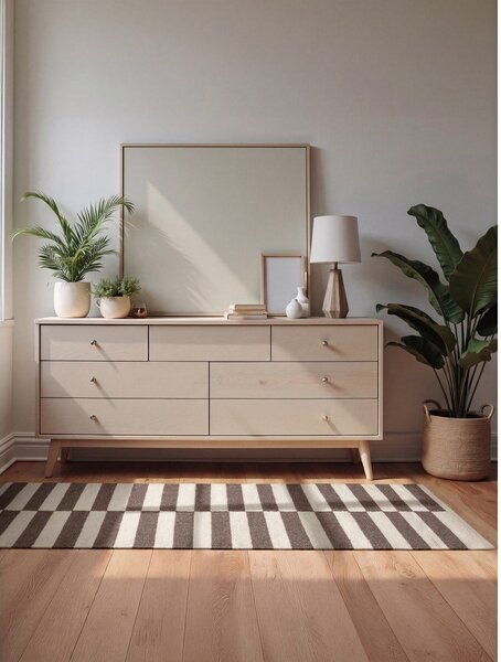 Bílý/hnědý oboustranný/ručně tkaný vlněný koberec 80x150 cm Vika – Hanse Home