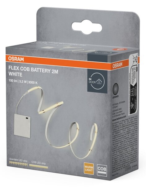 LED pásek COB na baterie 2m, Teplá Bílá