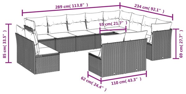 12dílná zahradní sedací souprava s poduškami šedá polyratan