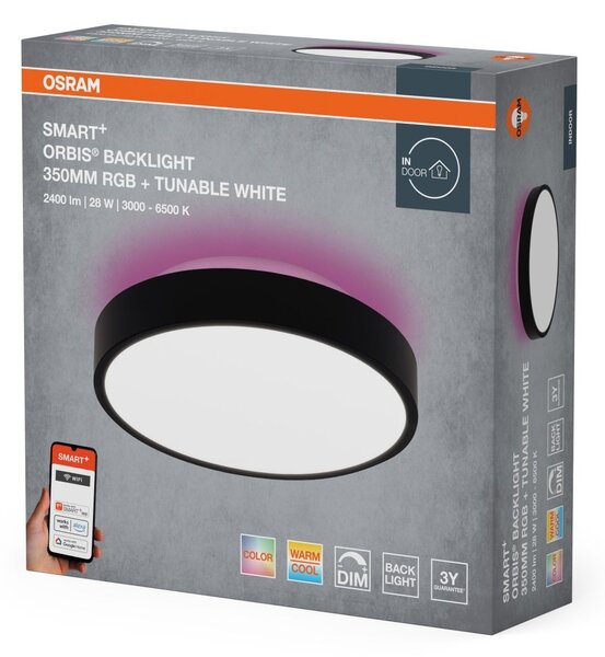 Stropní svítidlo Wifi Orbis Backlight 350mm ČERNÉ, RGB + Laditelná Bílá