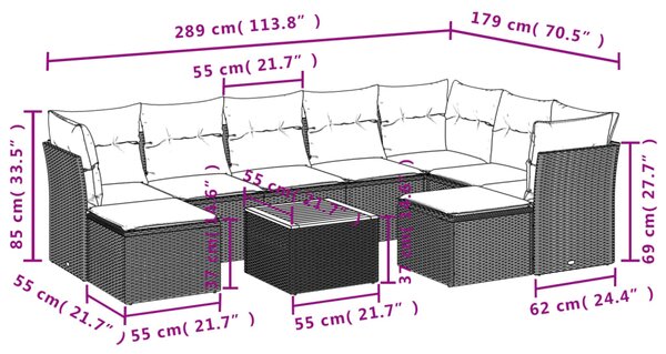 10dílná zahradní sedací souprava s poduškami šedá polyratan