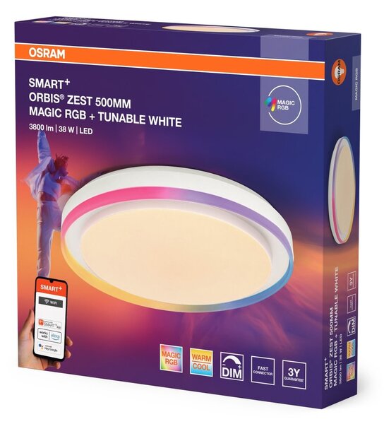 Stropní svítidlo Wifi Orbis ZEST RGB 500mm BÍLÉ, RGB+Laditelná Bílá