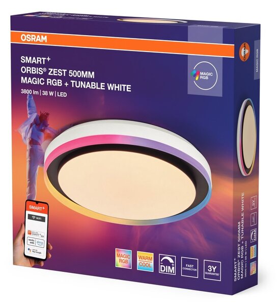 Stropní svítidlo Wifi Orbis ZEST RGB 500mm ČERNÉ, RGB+Laditelná Bílá