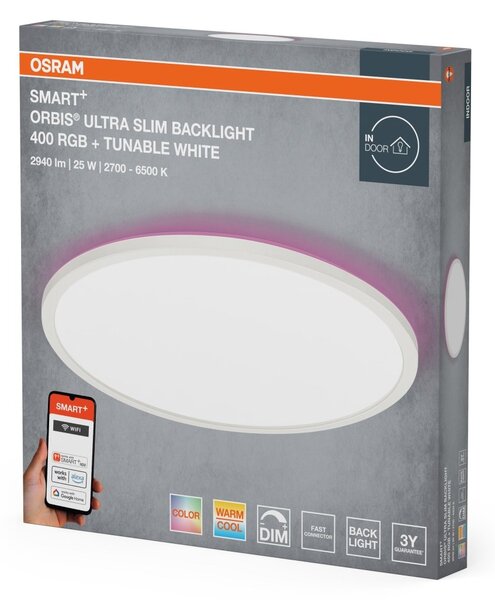 Chytré ultra, Tenké stropní svítidlo Orbis Backlight BÍLÉ 400mm RGB+Laditelná Bílá