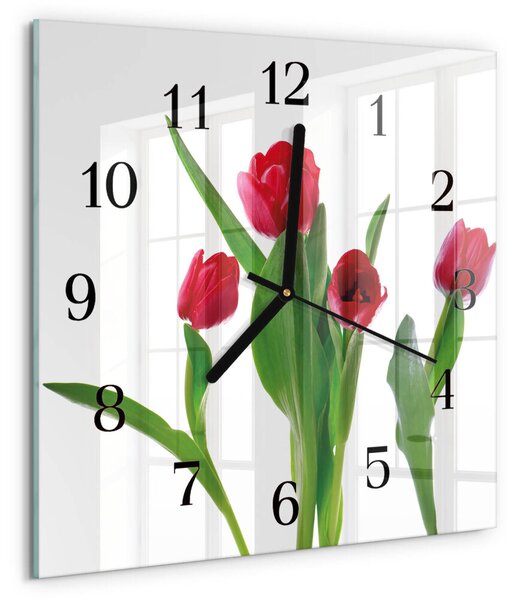 Skleněné hodiny na stěnu Tulipány zskc-30x30-00178810