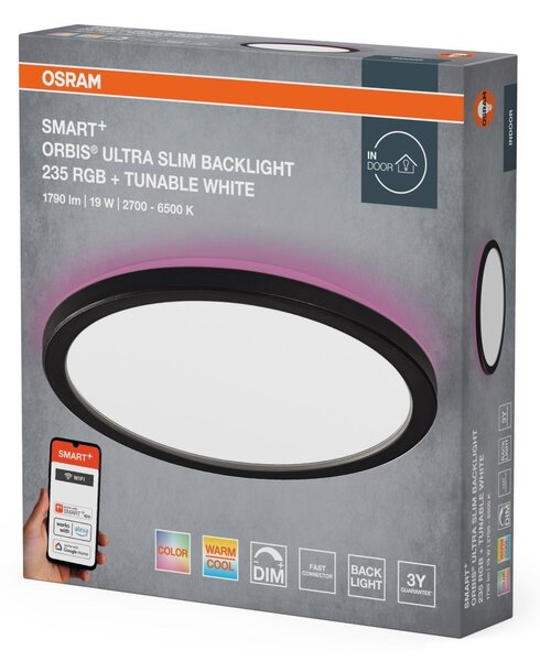 Chytré ultra, Tenké stropní svítidlo Orbis Backlight ČERNÉ 235mm RGB+Laditelná Bílá