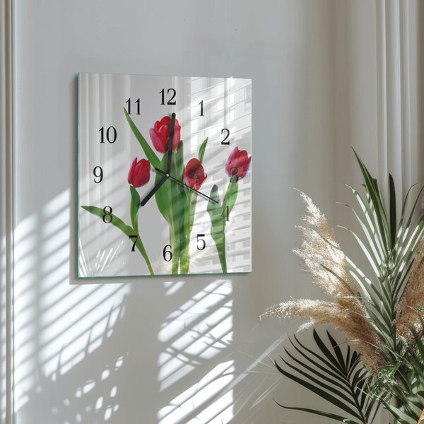 Skleněné hodiny na stěnu Tulipány zskc-30x30-00178810
