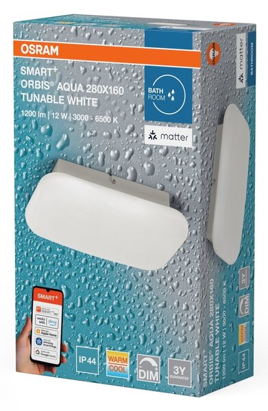 Chytré koupelnové svítidlo Orbis Wall Aqua 280x160mm IP44 Laditelná Bílá