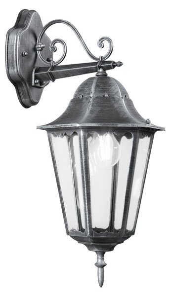FAN LANT-FIRENZE/AP1B Venkovní nástěnné svítidlo DOWN FIRENZE černá/stříbrná, 1xE27, IP44, 28,6 x 50,5 cm - FANEUROPE