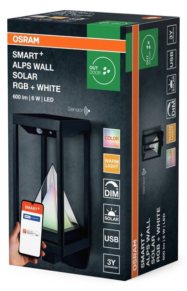 Chytré solární nástěnné svítidlo ALPS RGB+Teplá Bílá IP44