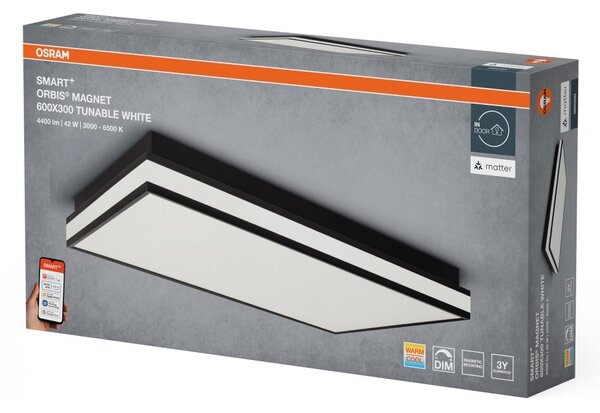 Chytré magnetické stropní svítidlo ČERNÉ 600x300mm Laditelná Bílá