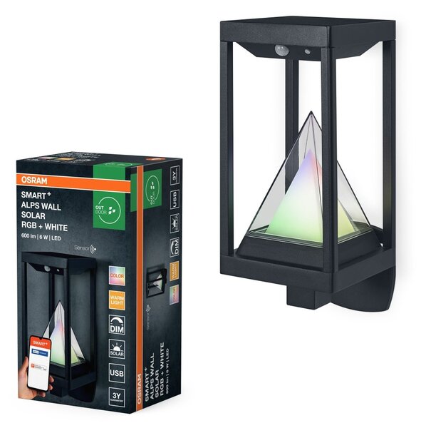 Chytré solární nástěnné svítidlo ALPS RGB+Teplá Bílá IP44