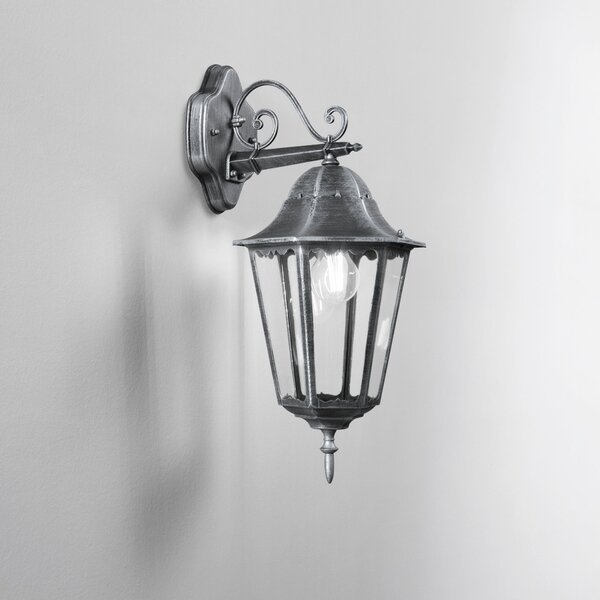 FAN LANT-FIRENZE/AP1B Venkovní nástěnné svítidlo DOWN FIRENZE černá/stříbrná, 1xE27, IP44, 28,6 x 50,5 cm - FANEUROPE