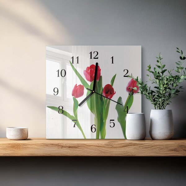 Skleněné hodiny na stěnu Tulipány zskc-30x30-00178810
