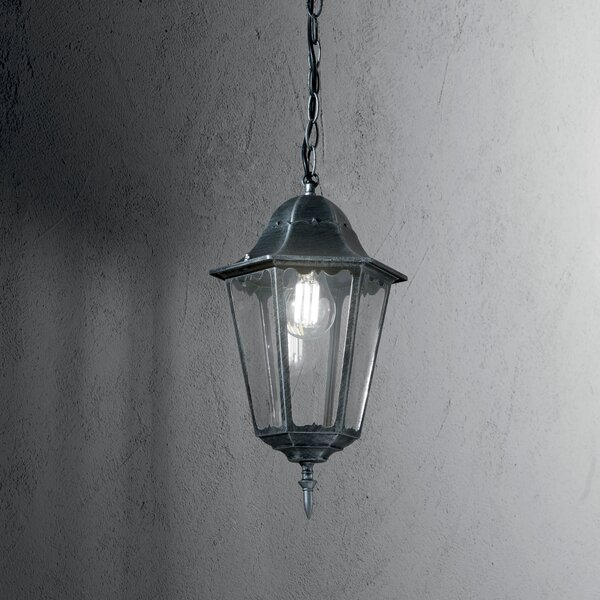 FAN LANT-FIRENZE/S1 Závěsné venkovní svítidlo FIRENZE černá/stříbrná, 1xE27, IP44, 21 x 21 x 136 cm - FANEUROPE