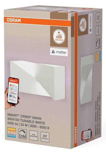 Chytré nástěnné svítidlo Matter Wall Swan 300x150mm Laditelná Bílá