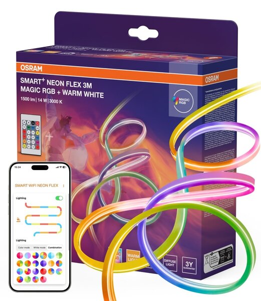 Chytrý LED pásek Wifi Neon Flex 3m Magic RGB + Laditelná Bílá