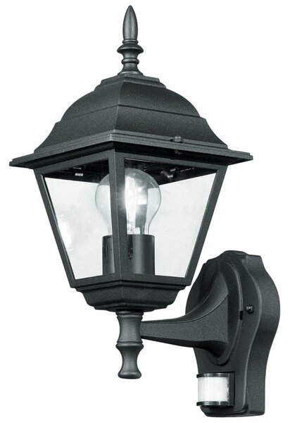 FAN LANT-ROMA/AP1A-S Venkovní nástěnné svítidlo UP ROMA černá se senzorem, 1xE27, IP44, 19,5 x 39 x 14,6 cm - FANEUROPE
