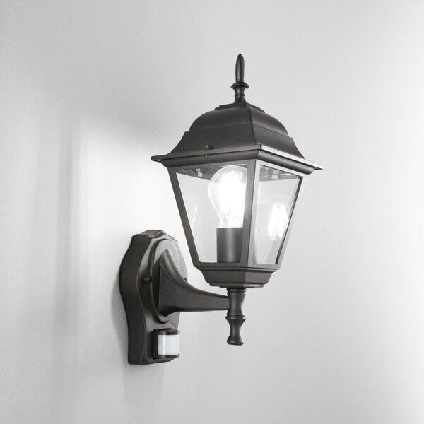 FAN LANT-ROMA/AP1A-S Venkovní nástěnné svítidlo UP ROMA černá se senzorem, 1xE27, IP44, 19,5 x 39 x 14,6 cm - FANEUROPE