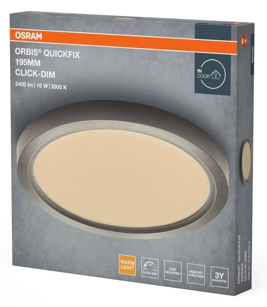 Stříbrný LED Panel ORBIS 195mm 16W Click Stmívatelný, Teplá Bílá