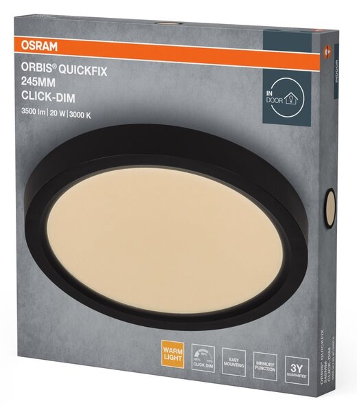 Černý LED Panel ORBIS 245mm 20W Click Stmívatelný, Teplá Bílá