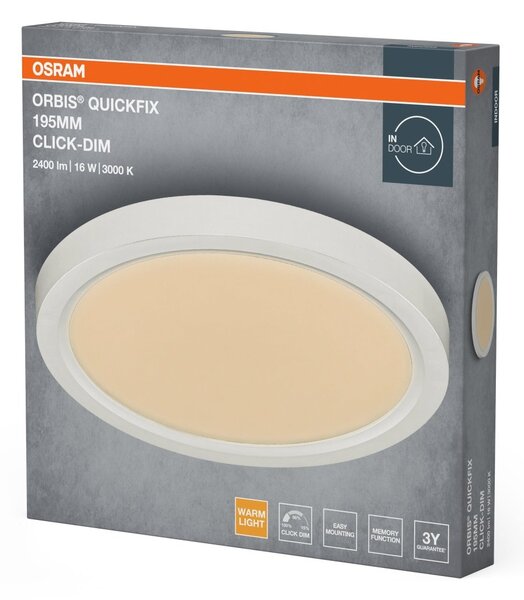 Bílý LED Panel ORBIS 195mm 16W Click Stmívatelný, Teplá Bílá