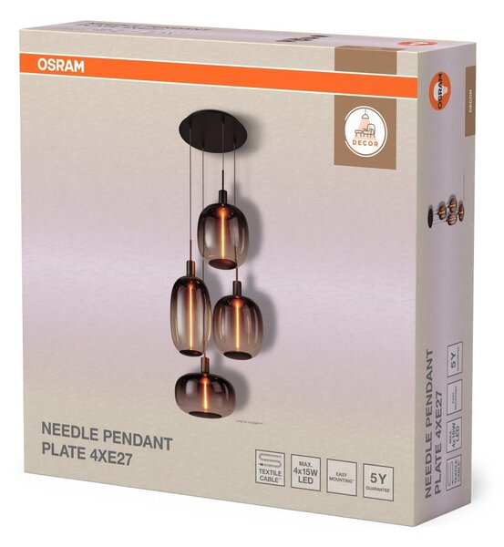 Závěsné svítidlo Needle Plate, 4x E27, Tmavě šedé