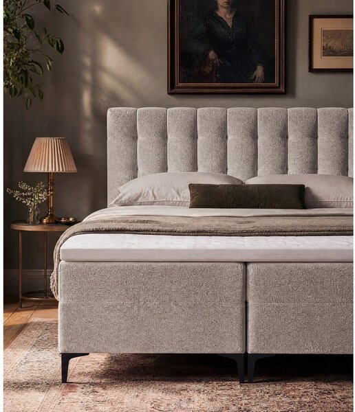 Taupe boxspring postel s úložným prostorem 180x200 cm Puhala – Makamii