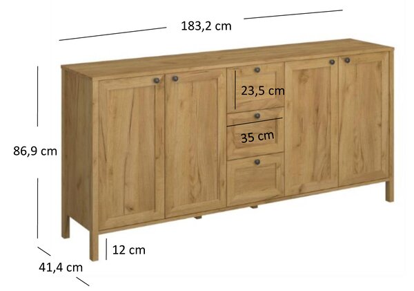 Komoda Keira 4D3S (dub craft zlatý). Akce -21%