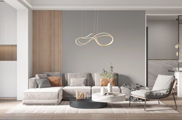 LED závěsné svítidlo s kovovým stínidlem ve zlaté barvě Nala – Trio Select