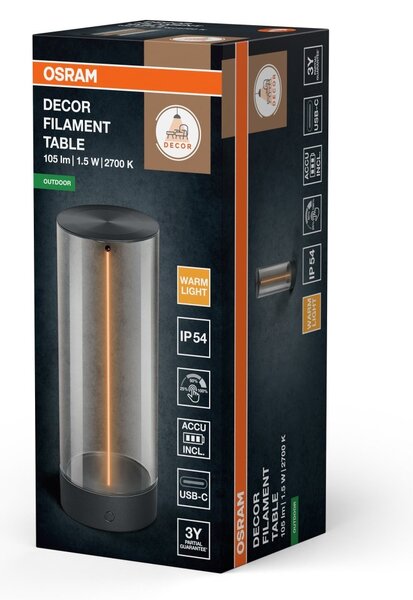 Venkovní stolní lampa ENDURA Style Filament, USB nabíjení, IP54