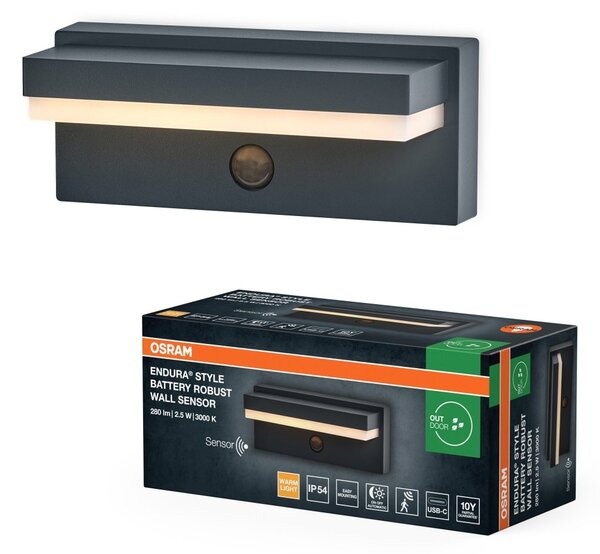 Venkovní nástěnné svítidlo ENDURA Style USB Robust, IP54, Tmavě šedé