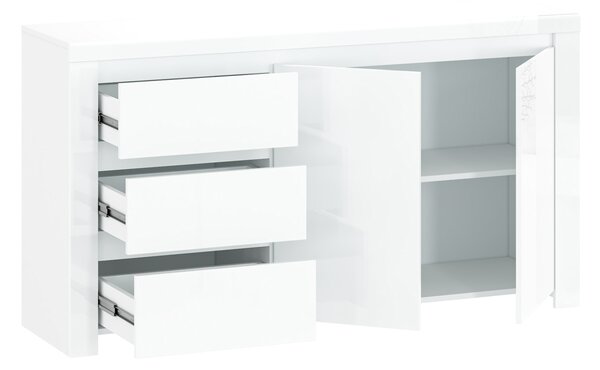 Komoda Leona 2D3S (bílá lesklá). Akce -21%