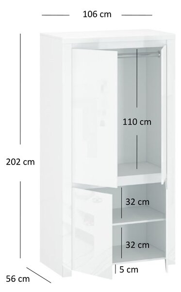 Šatní skříň Leona 4D (bílá lesklá). Akce -22%