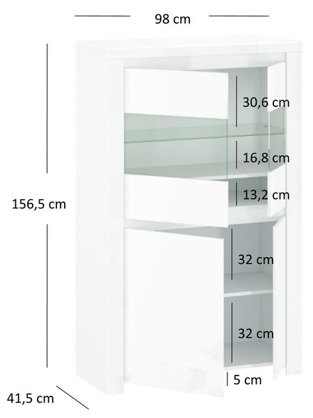 Vitrína Leona 2D2W (bílá lesklá). Akce -23%