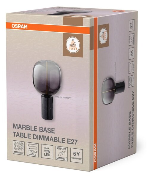 Stolní lampa Marble Base, Stmívatelná, 1x E27, Černá