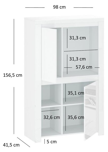 Regál Leona 2D (bílá lesklá). Akce -23%