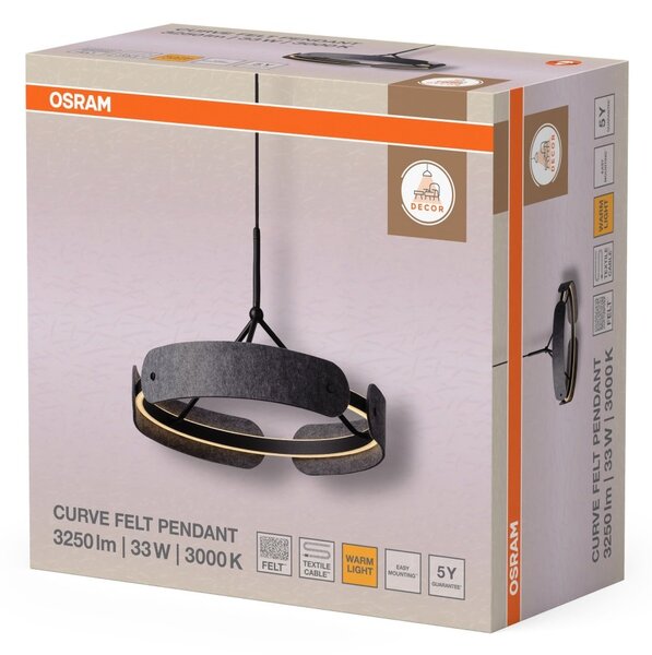 Filcové závěsné svítidlo Curve Felt, 33W, Teplá bílá
