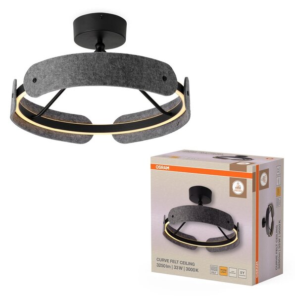 Filcové stropní svítidlo Curve Felt, 33W, Teplá bílá