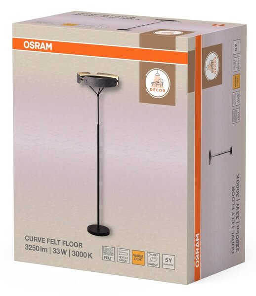 Filcová stojací lampa Curve Felt, 33W, Teplá bílá