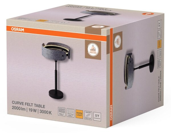 Filcová stolní lampa Curve Felt, 19W, Teplá bílá